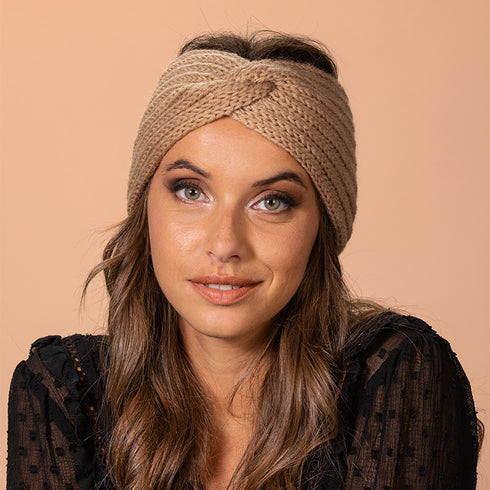 Bandeau cheveux torsadé en laine côtelée modèle Masha